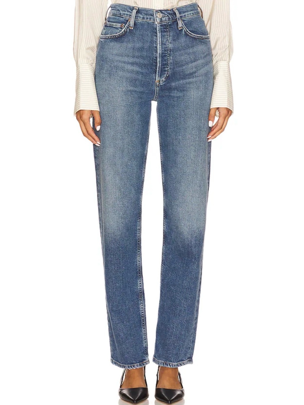 90s Pinch Waist Long High Rise Straight Jeans in Overcast